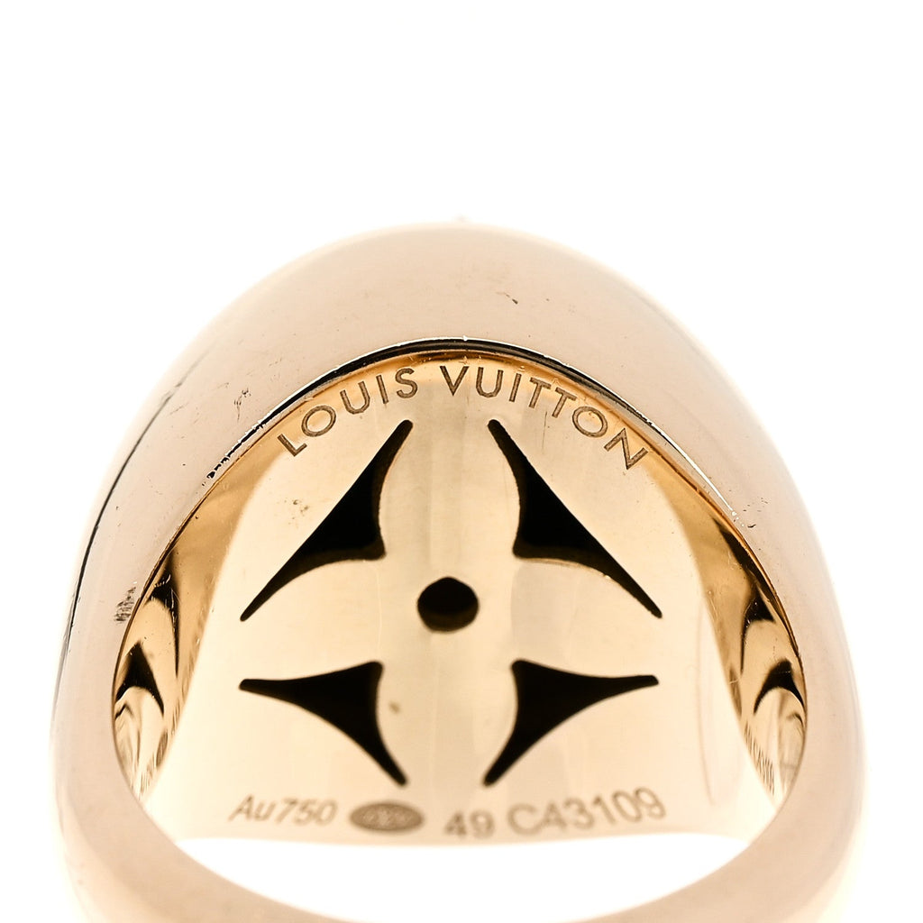 Louis Vuitton 18K Yellow Gold Diamond Malachite Blossom Signet Ring 49 5