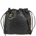 Chanel 2010-2011 Black Embossed Calfskin Icon Drawstring Bucket Shoulder Bag