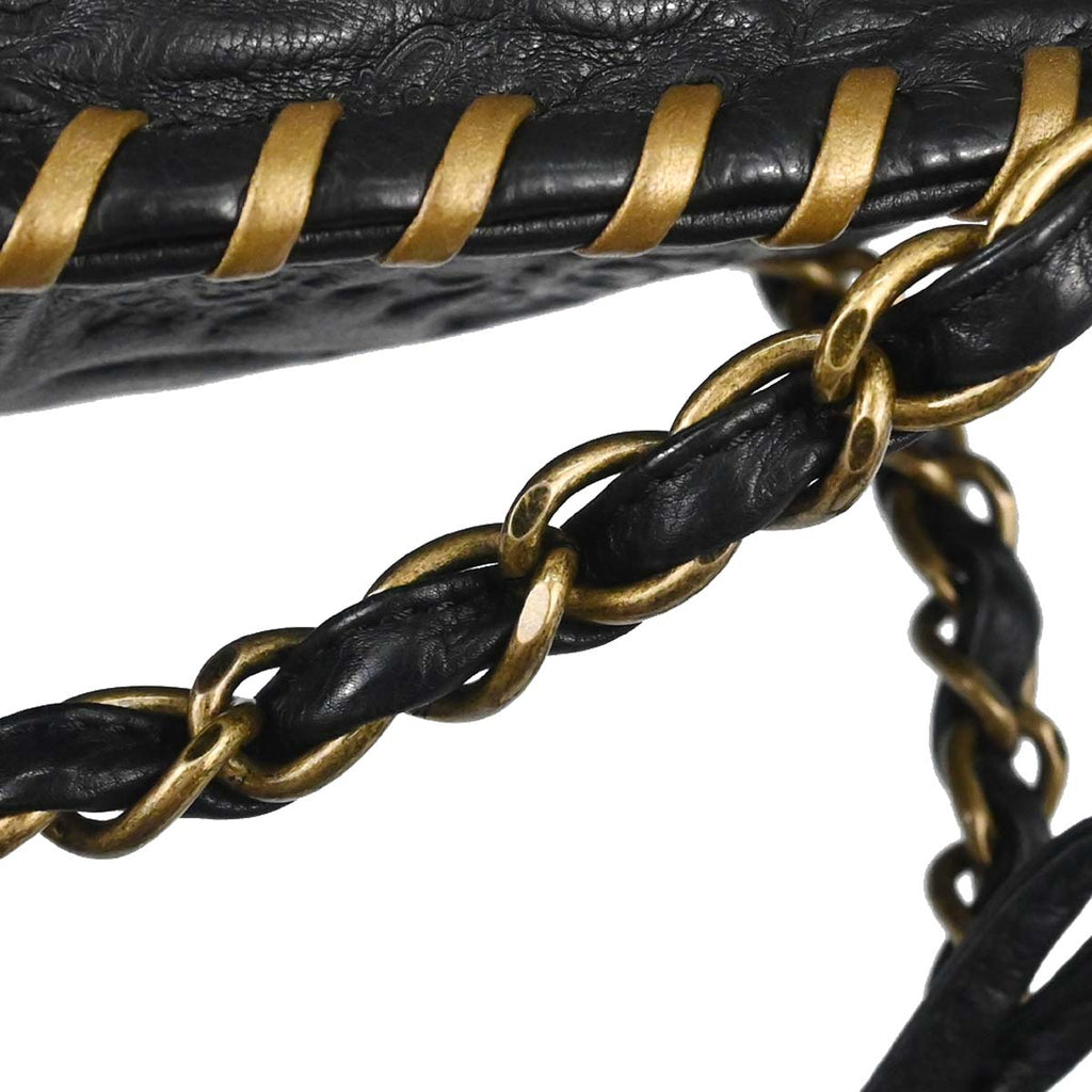 Chanel 2010-2011 Black Embossed Calfskin Icon Drawstring Bucket Shoulder Bag