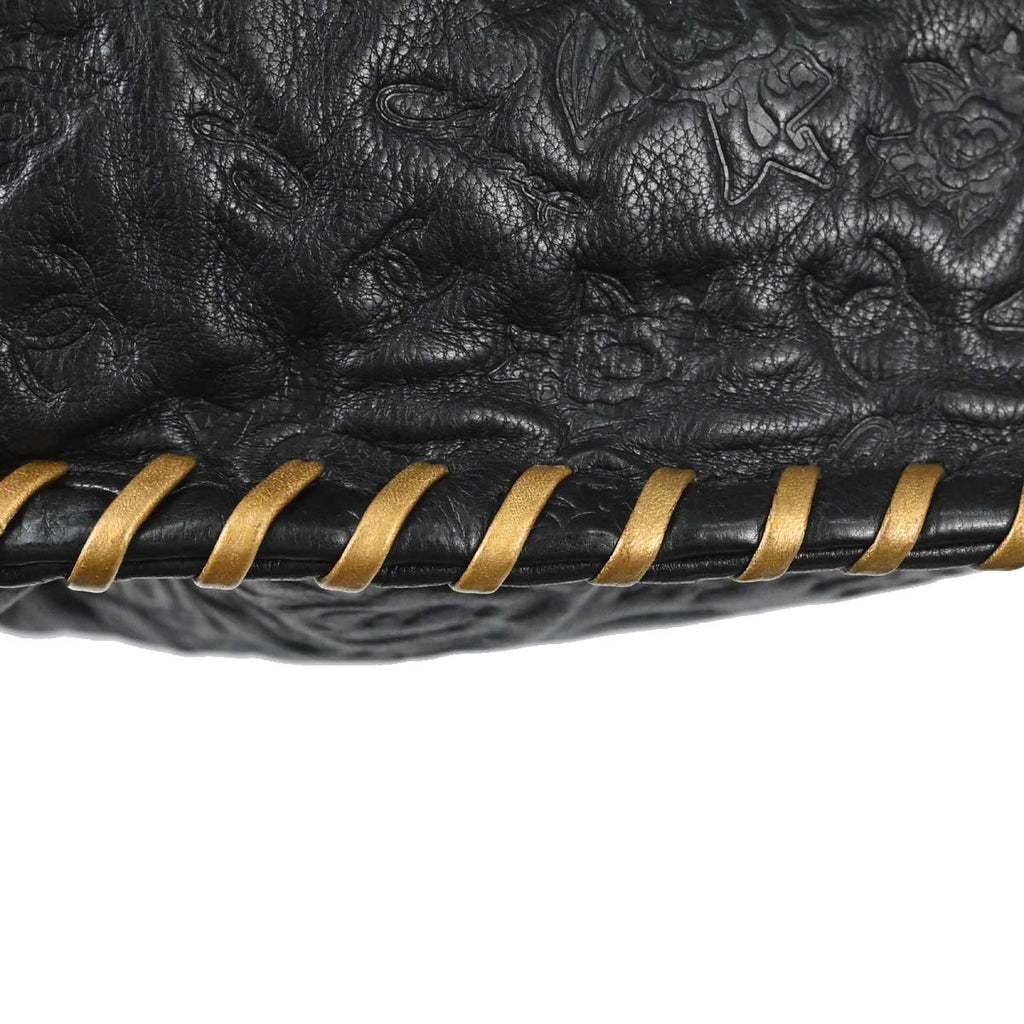Chanel 2010-2011 Black Embossed Calfskin Icon Drawstring Bucket Shoulder Bag