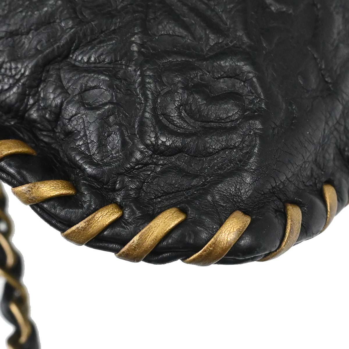 Chanel 2010-2011 Black Embossed Calfskin Icon Drawstring Bucket Shoulder Bag