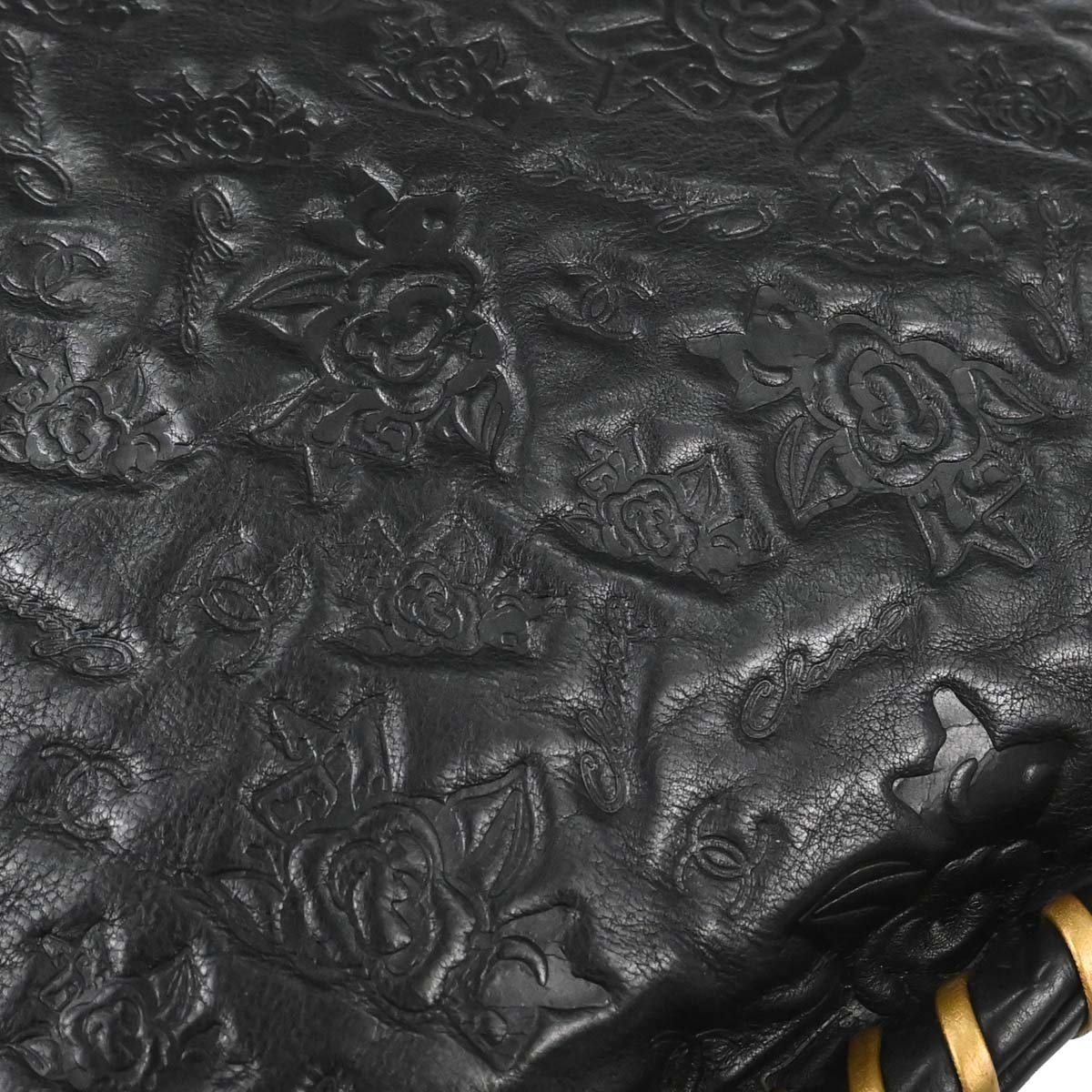 Chanel 2010-2011 Black Embossed Calfskin Icon Drawstring Bucket Shoulder Bag