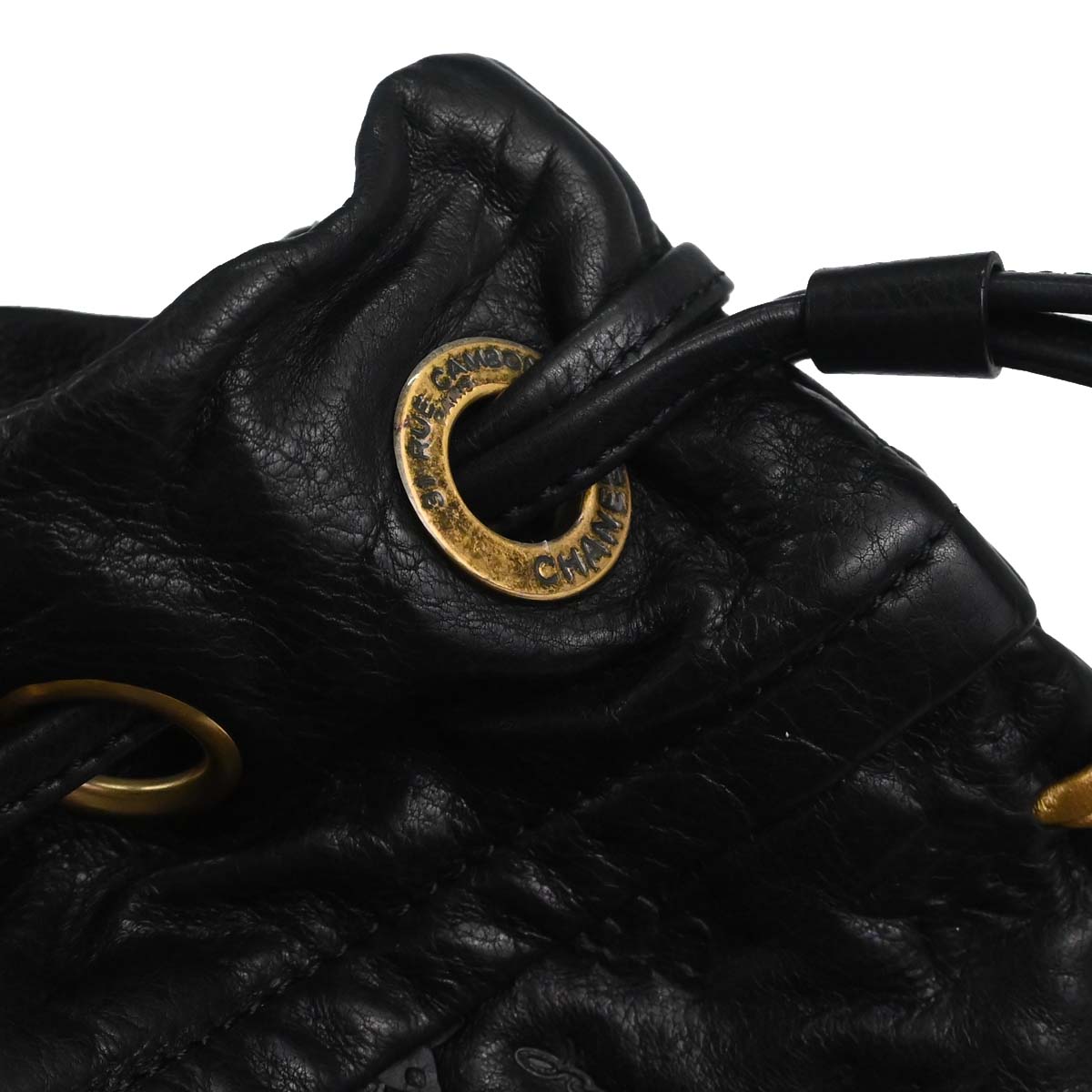 Chanel 2010-2011 Black Embossed Calfskin Icon Drawstring Bucket Shoulder Bag