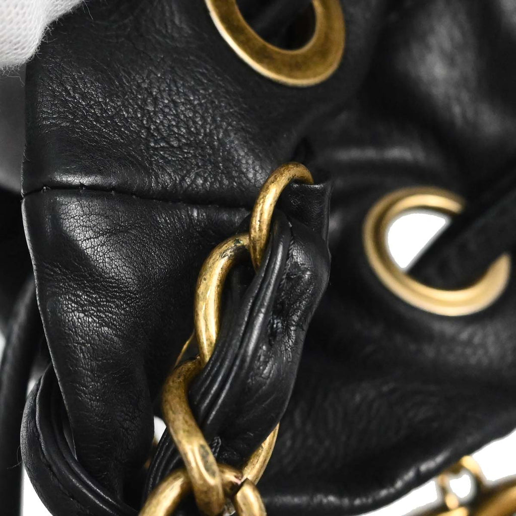 Chanel 2010-2011 Black Embossed Calfskin Icon Drawstring Bucket Shoulder Bag