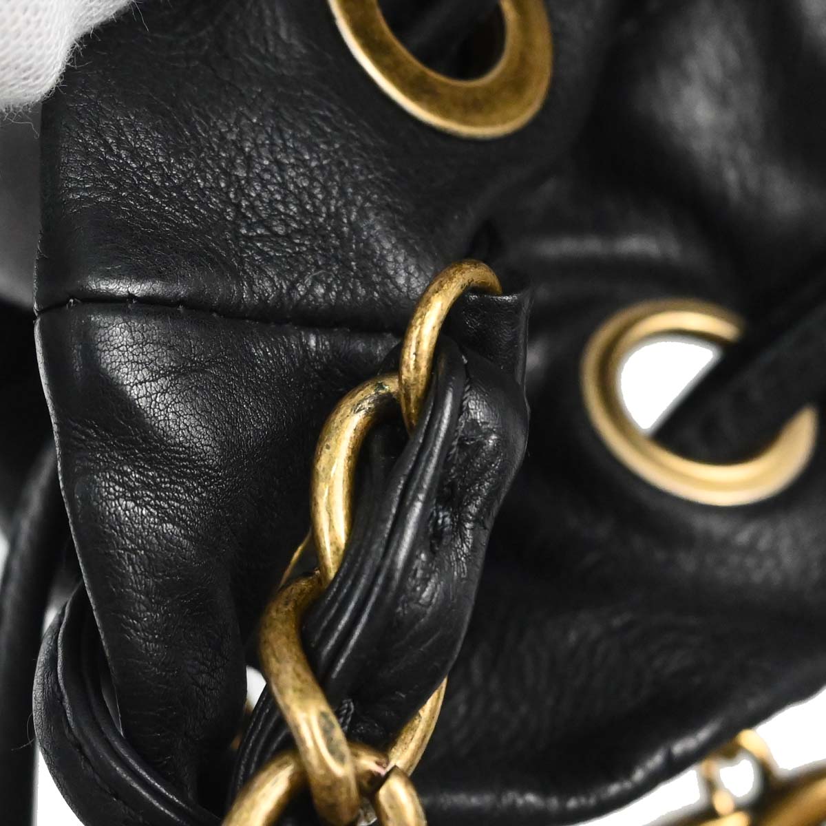 Chanel 2010-2011 Black Embossed Calfskin Icon Drawstring Bucket Shoulder Bag