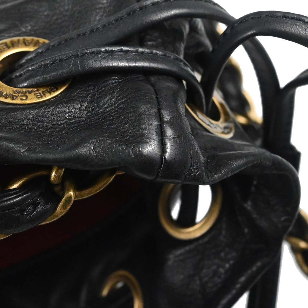 Chanel 2010-2011 Black Embossed Calfskin Icon Drawstring Bucket Shoulder Bag