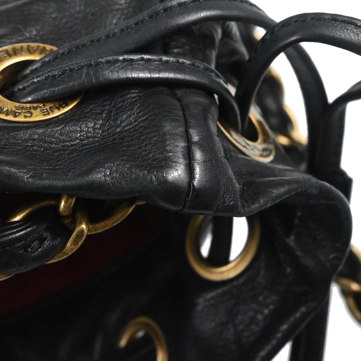 Chanel 2010-2011 Black Embossed Calfskin Icon Drawstring Bucket Shoulder Bag