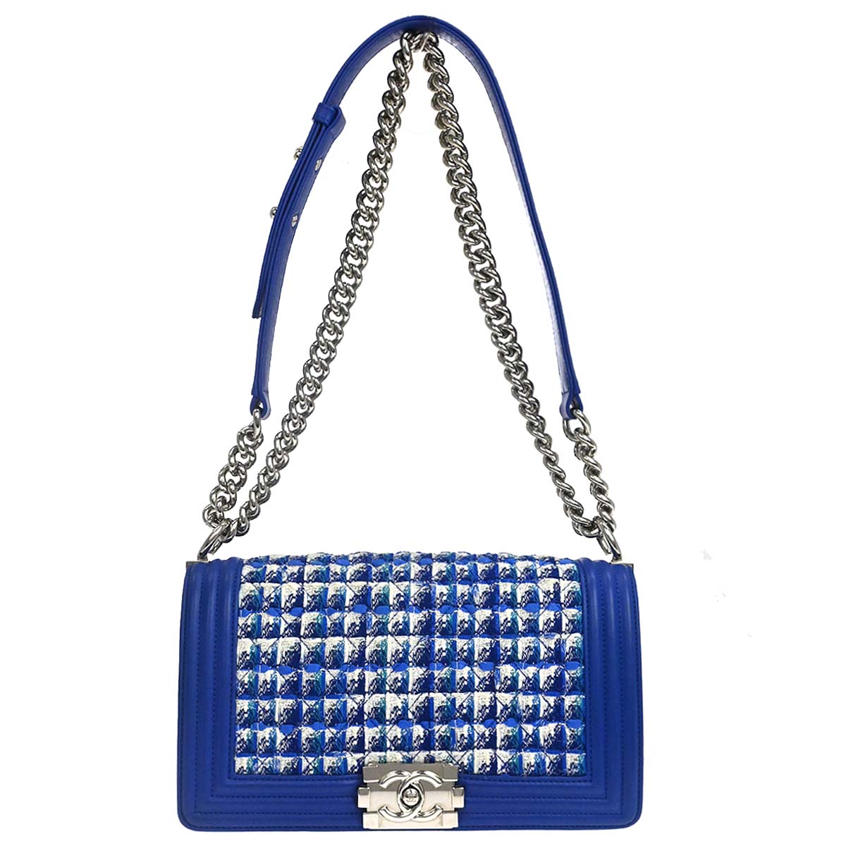 Boy Chanel Blue Tweed Medium Shoulder Bag