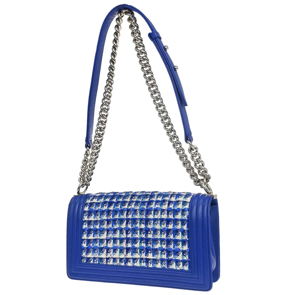 Boy Chanel Blue Tweed Medium Shoulder Bag