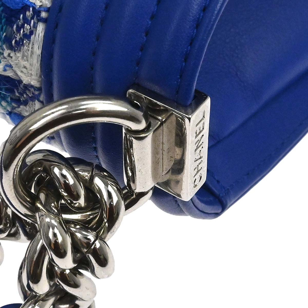 Boy Chanel Blue Tweed Medium Shoulder Bag