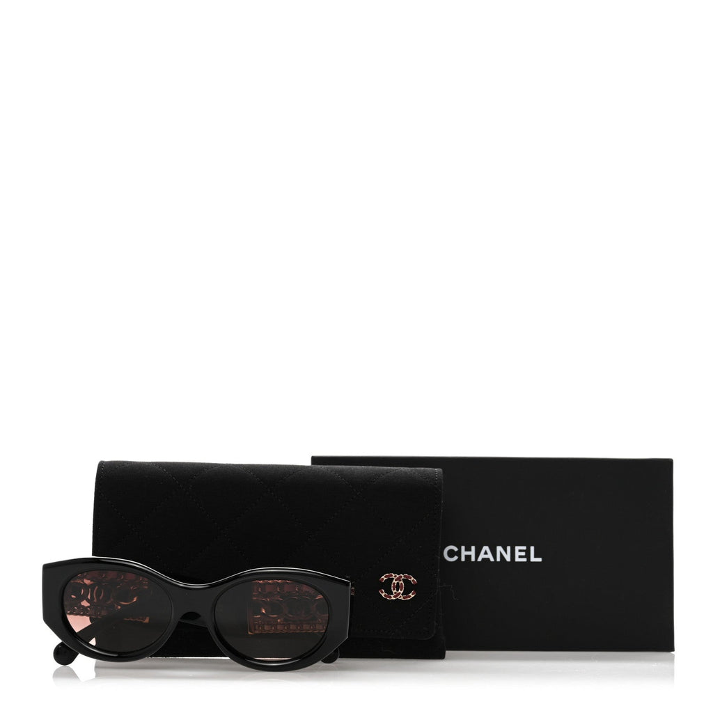 Acetate Calfskin Chain CC Sunglasses 5536-Q-A Black