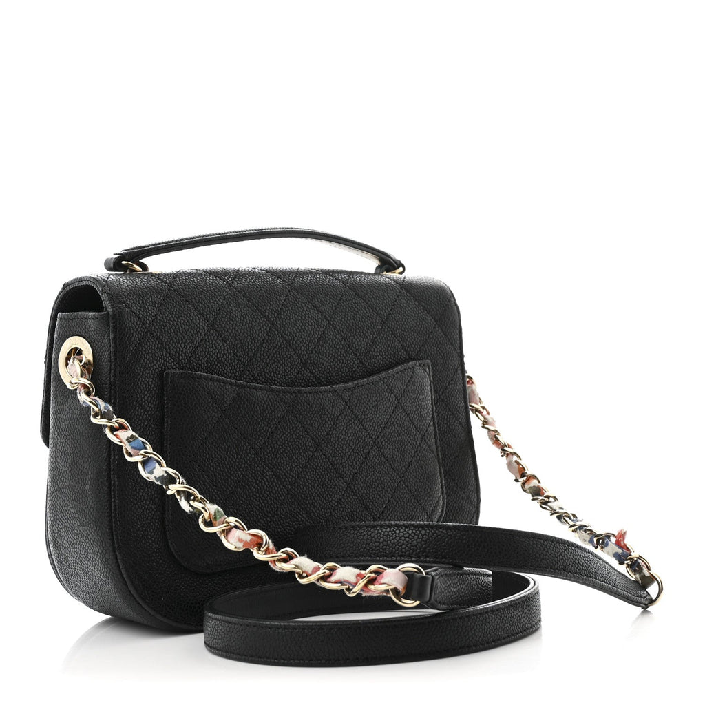 Chanel Grained Calfskin Quilted Small Cuba Top Handle Flap Black