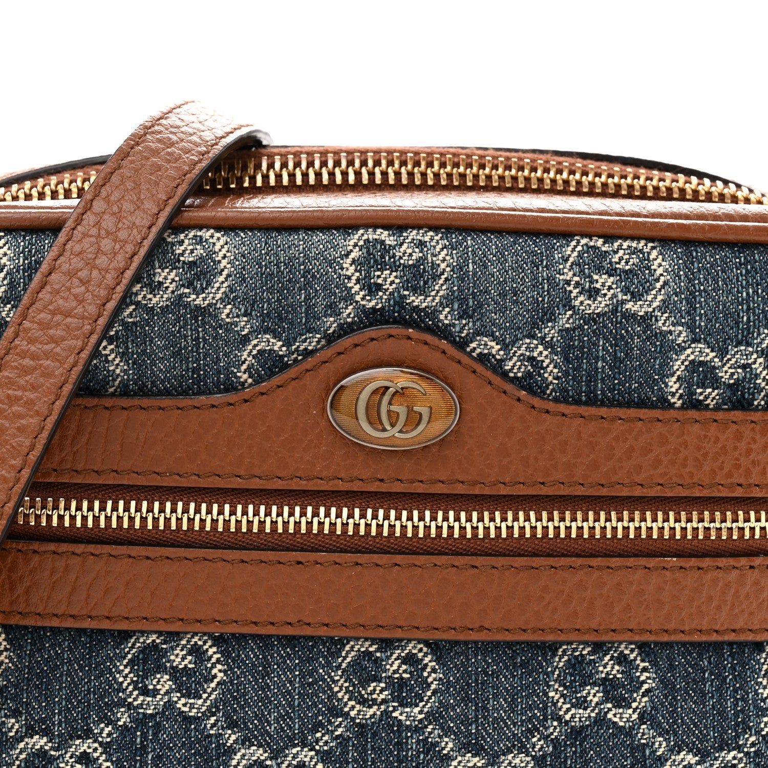 Gucci New Denim GG Monogram Dollar Calfskin Mini Ophidia Shoulder Bag Blue Tea Cuir Epilog