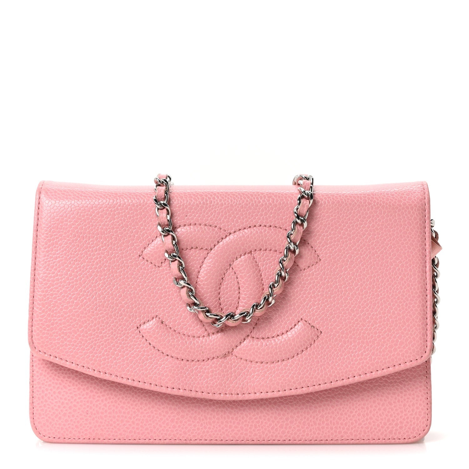 Chanel Caviar Timeless CC Wallet on Chain WOC Pink