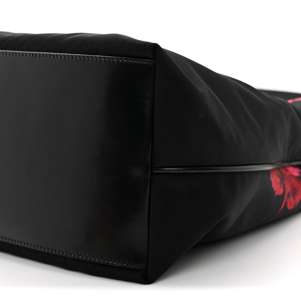 Prada Tessuto Nylon Rose Shoulder Bag Black Rosso