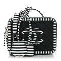 Chanel Caviar Quilted Striped Small CC Filigree Vanity Case Black White