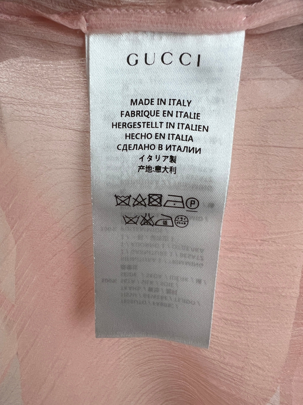 Gucci Pink Silk Pearl Button Down Shirt with Crochet Trim Detailing IT 36 (UK 4)