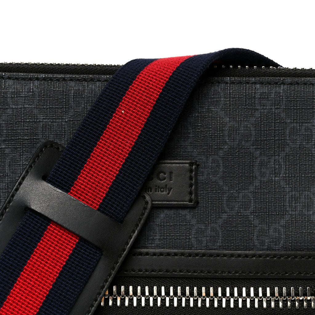 Gucci GG Supreme Monogram Appia Calfskin Web Flat Messenger Bag Black Grey