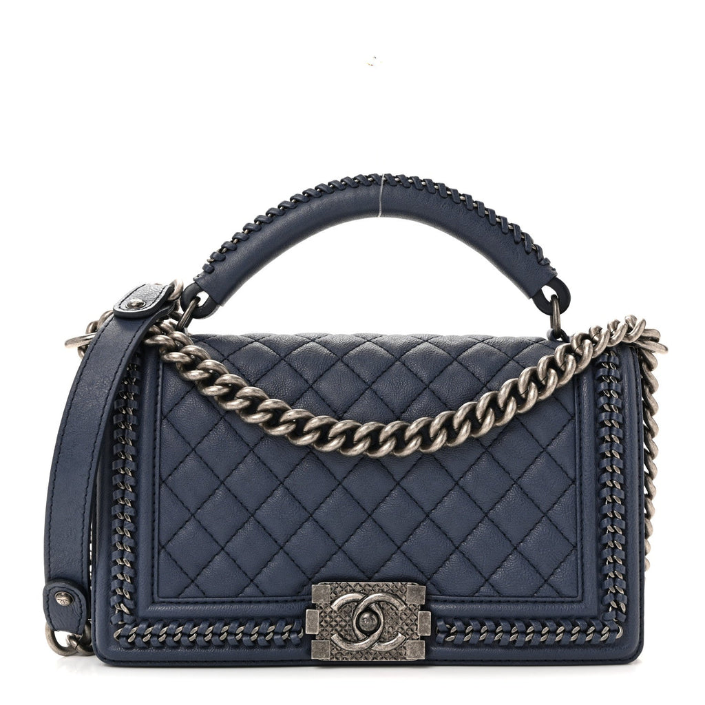 Chanel Lambskin Quilted Medium Top Handle Boy Flap Blue