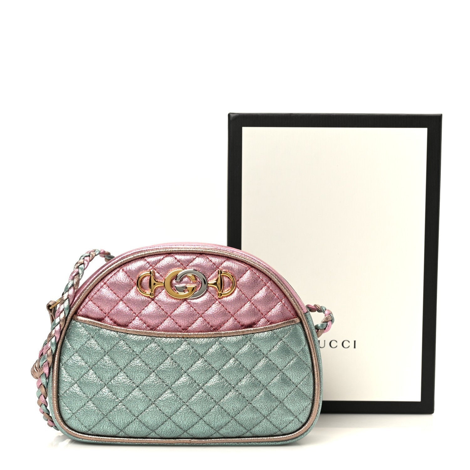 Gucci Laminated Nappa Trapuntata Mini Zumi Dome Shoulder Bag Rosa Lago Rame