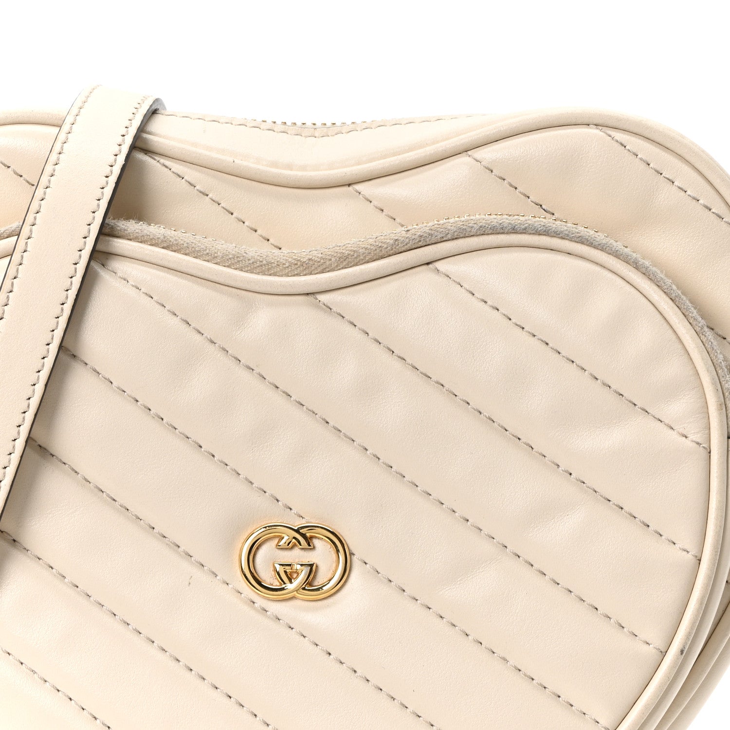 Gucci Calfskin Matelasse Diagonal Mini Interlocking G Heart Shoulder Bag Mystic White