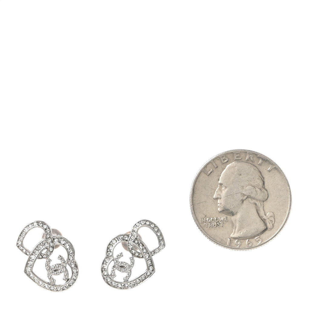 Crystal CC Heart Earrings Silver