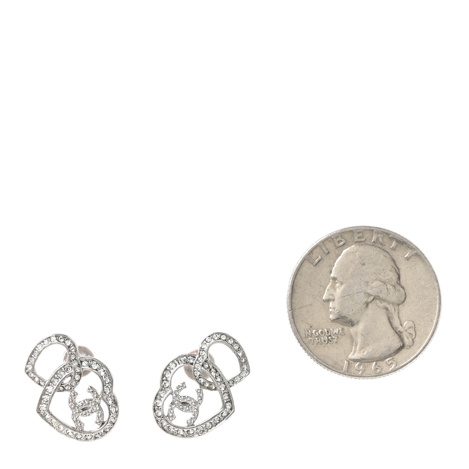 Crystal CC Heart Earrings Silver