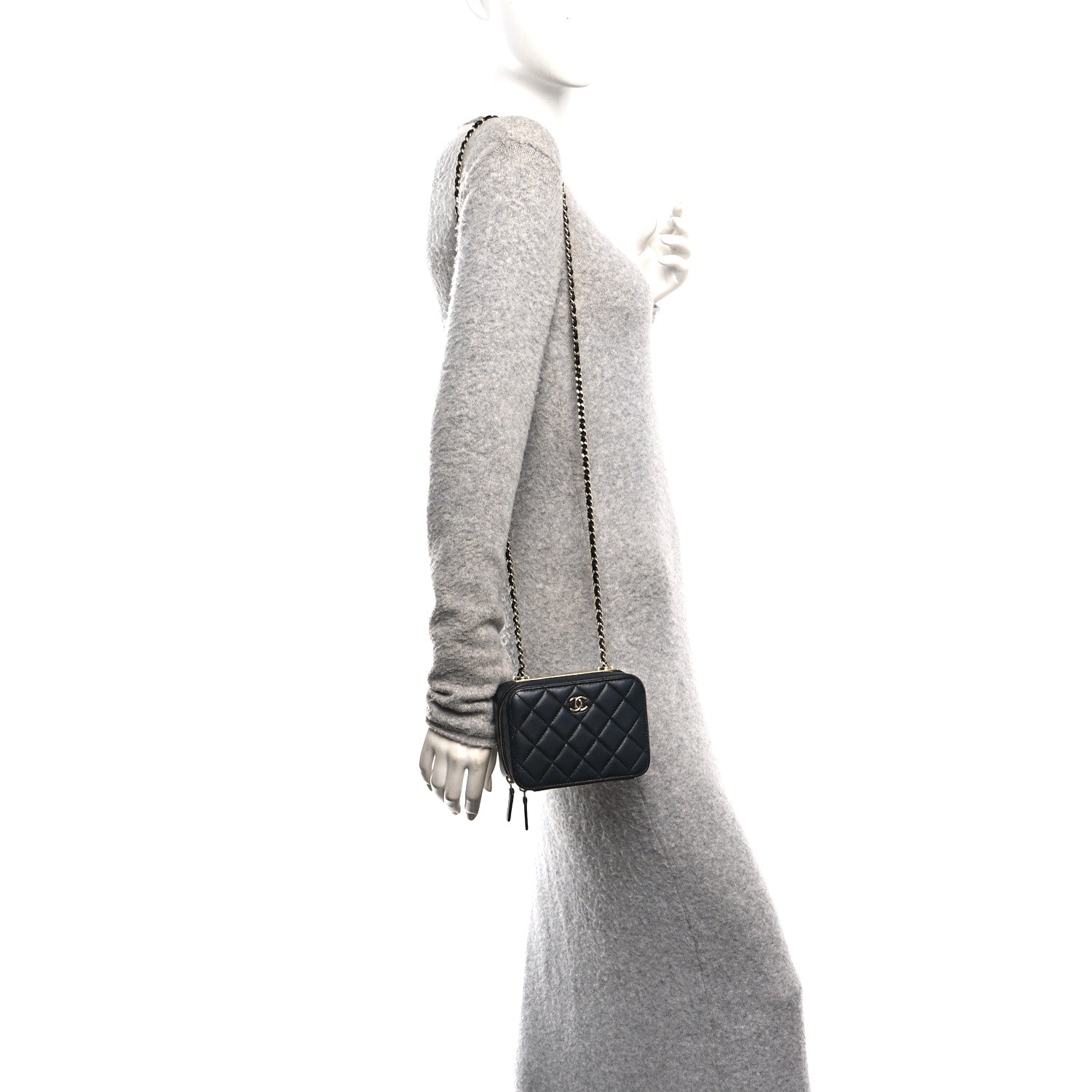 Chanel Lambskin Quilted Small Trendy CC Camera Case With Chain Navy