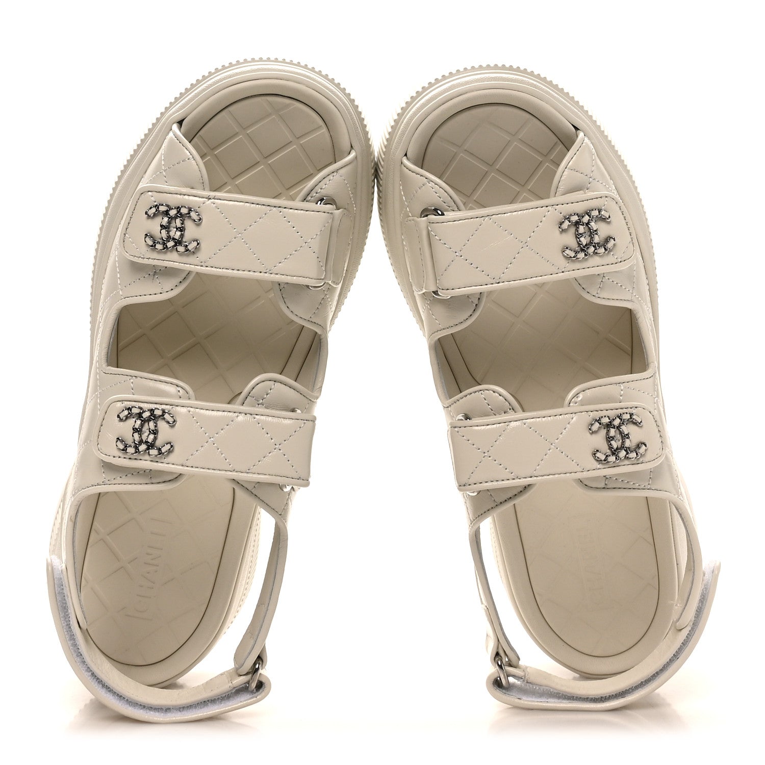 Chanel Shiny Calfskin Chain CC Velcro Dad Platform Sandals 39.5 White