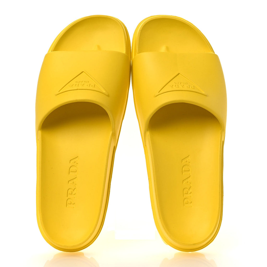 Prada EVA Rubber Triangle Logo Embossed Womens Lug Sole 20mm Slide Sandals 41 Sole