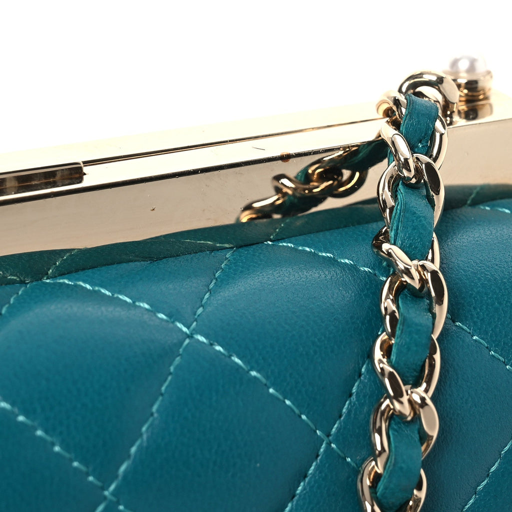 Chanel Lambskin Quilted Pearl CC Vanity Case Turquoise