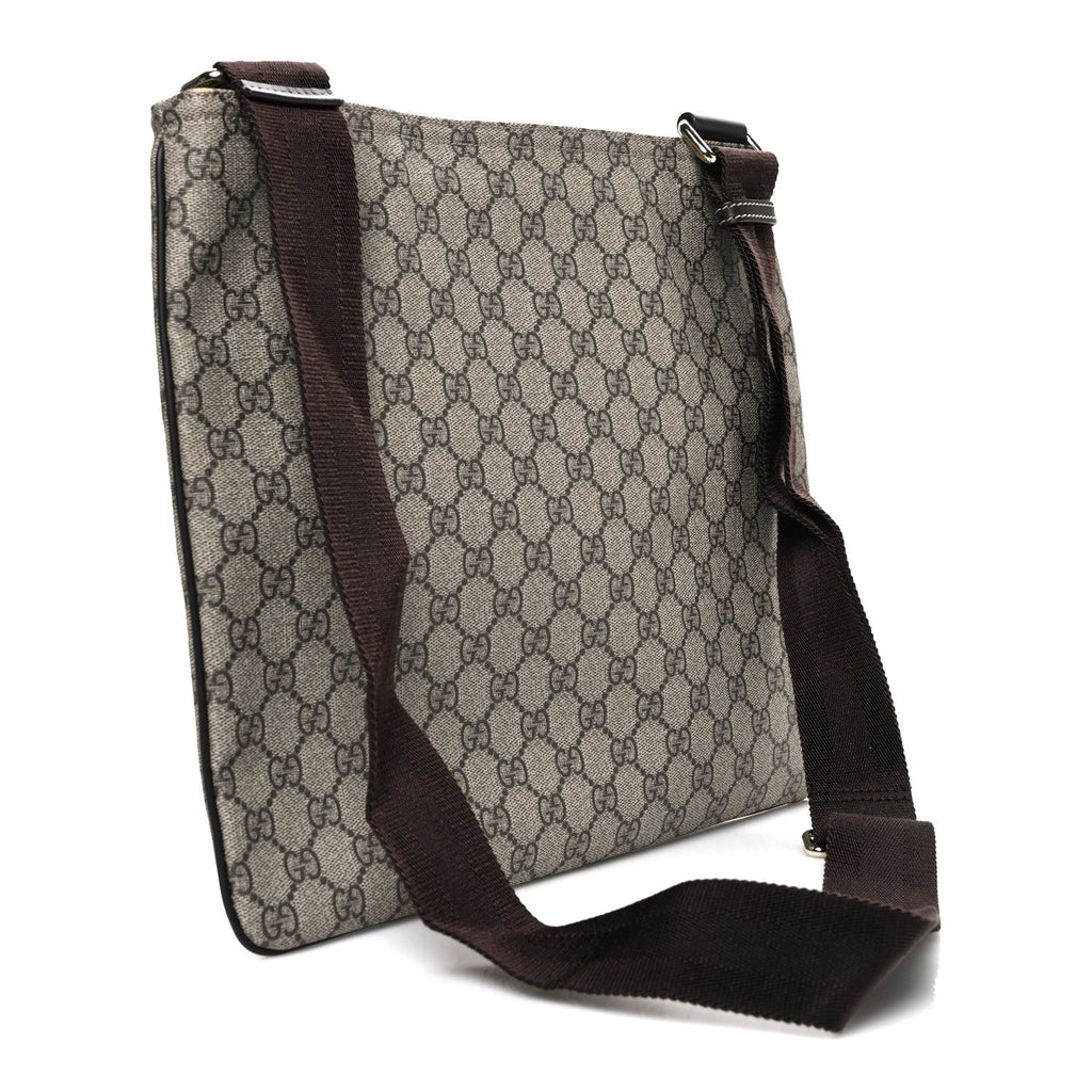 Gucci GG Supreme Monogram Medium Flat Messenger Bag Dark Brown