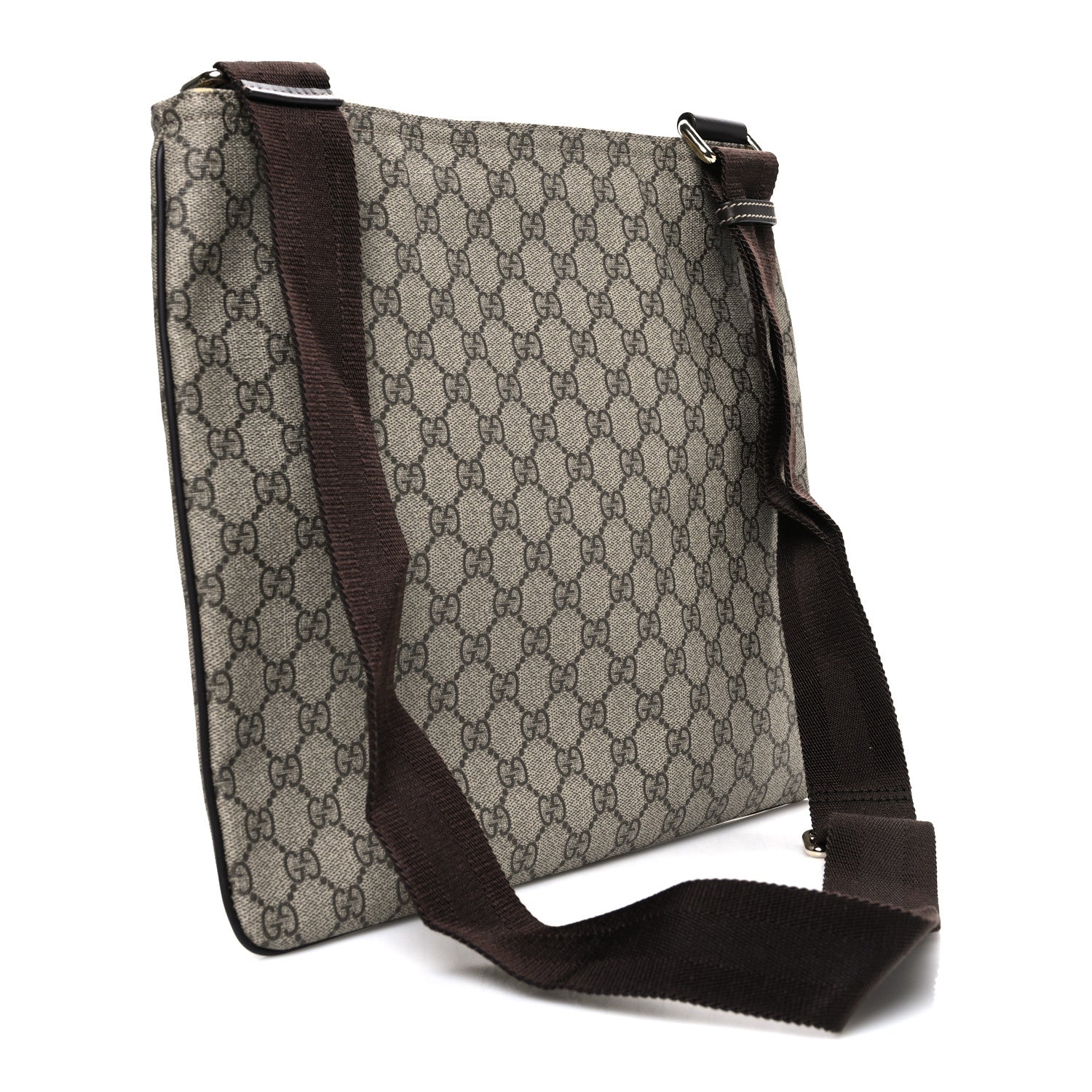 Gucci GG Supreme Monogram Medium Flat Messenger Bag Dark Brown