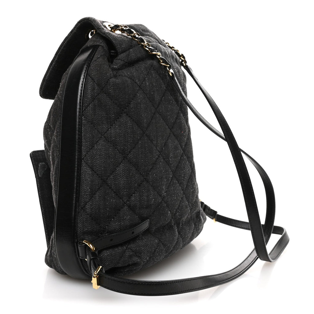 Chanel Denim Calfskin Quilted Backpack Dark Grey Black
