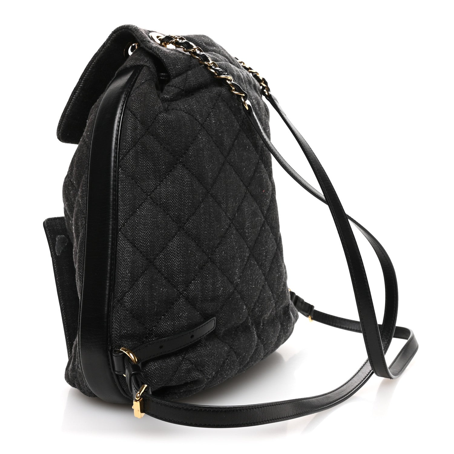 Chanel Denim Calfskin Quilted Backpack Dark Grey Black
