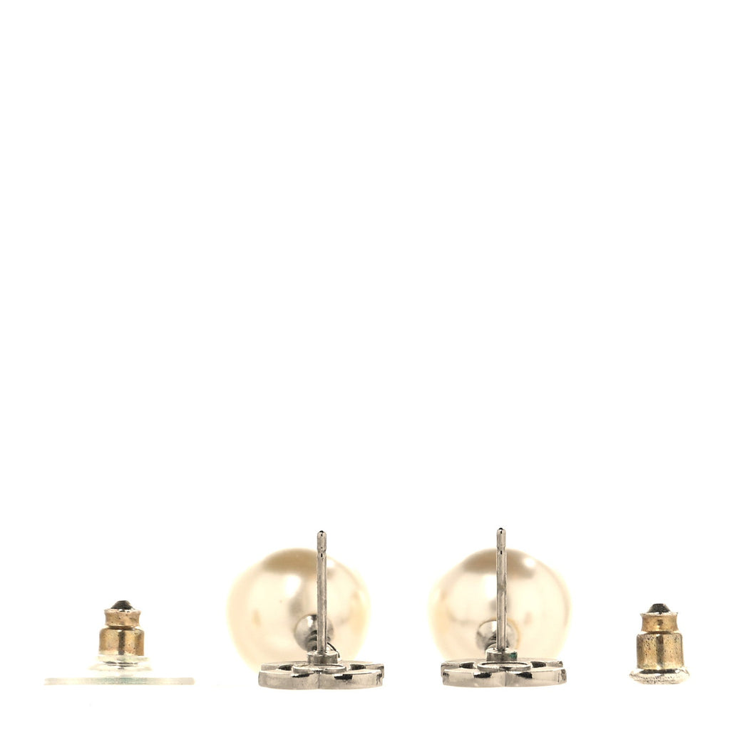 Crystal Pearl CC Drop Earrings Silver Pearly White