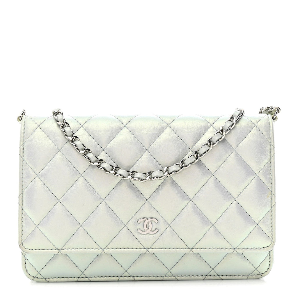 Chanel Iridescent Calfskin Quilted Wallet On Chain WOC Light Blue