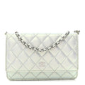 Chanel Iridescent Calfskin Quilted Wallet On Chain WOC Light Blue