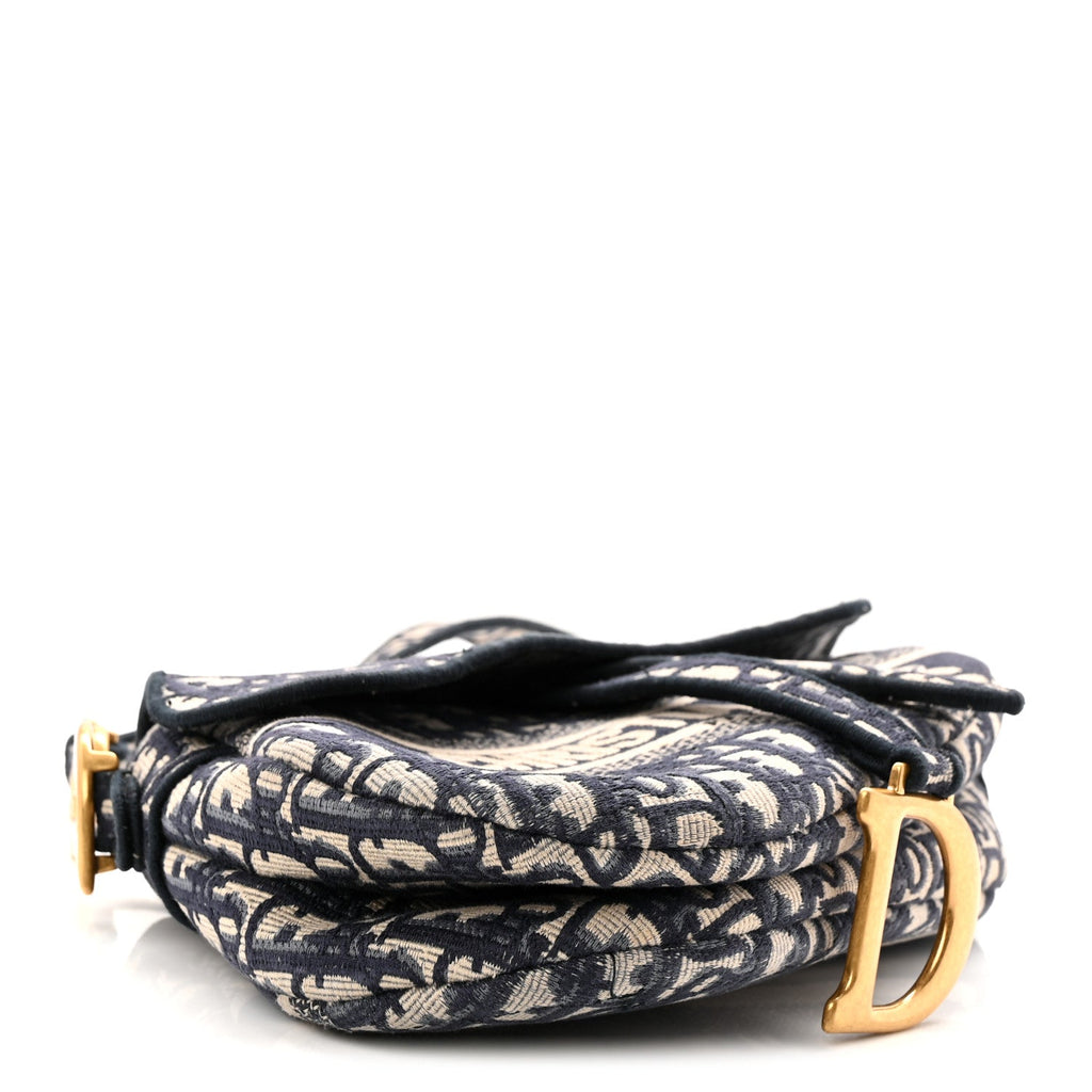 Christian Dior Oblique Embroidered Saddle Bag Blue