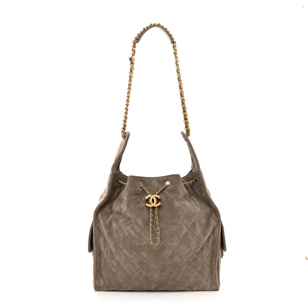 Chanel Suede Quilted Medium Chanel 25 Handbag Dark Grey