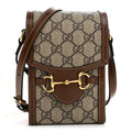Gucci GG Supreme Monogram Mini Horsebit 1955 Crossbody Bag Beige Brown Sugar