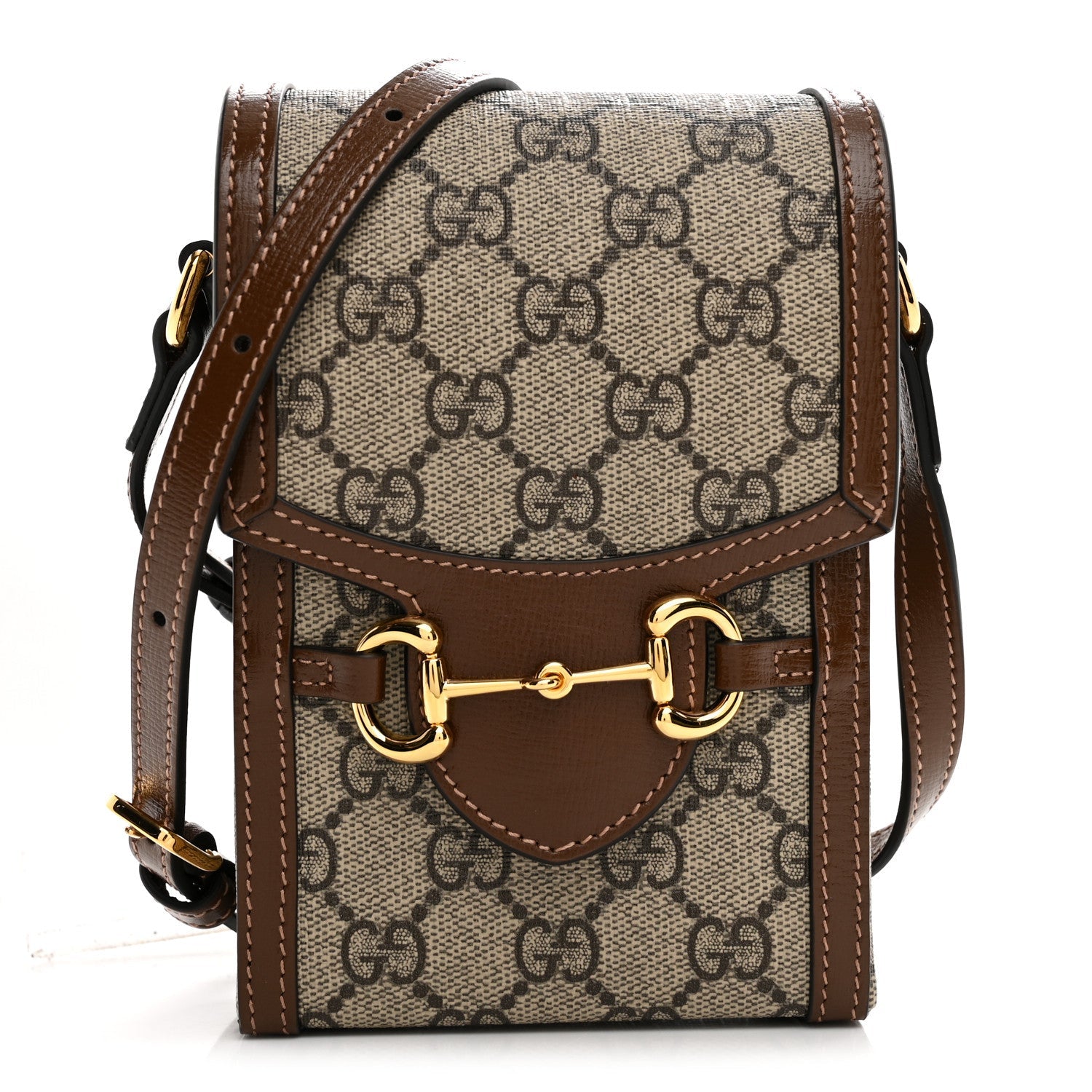 Gucci GG Supreme Monogram Mini Horsebit 1955 Crossbody Bag Beige Brown Sugar