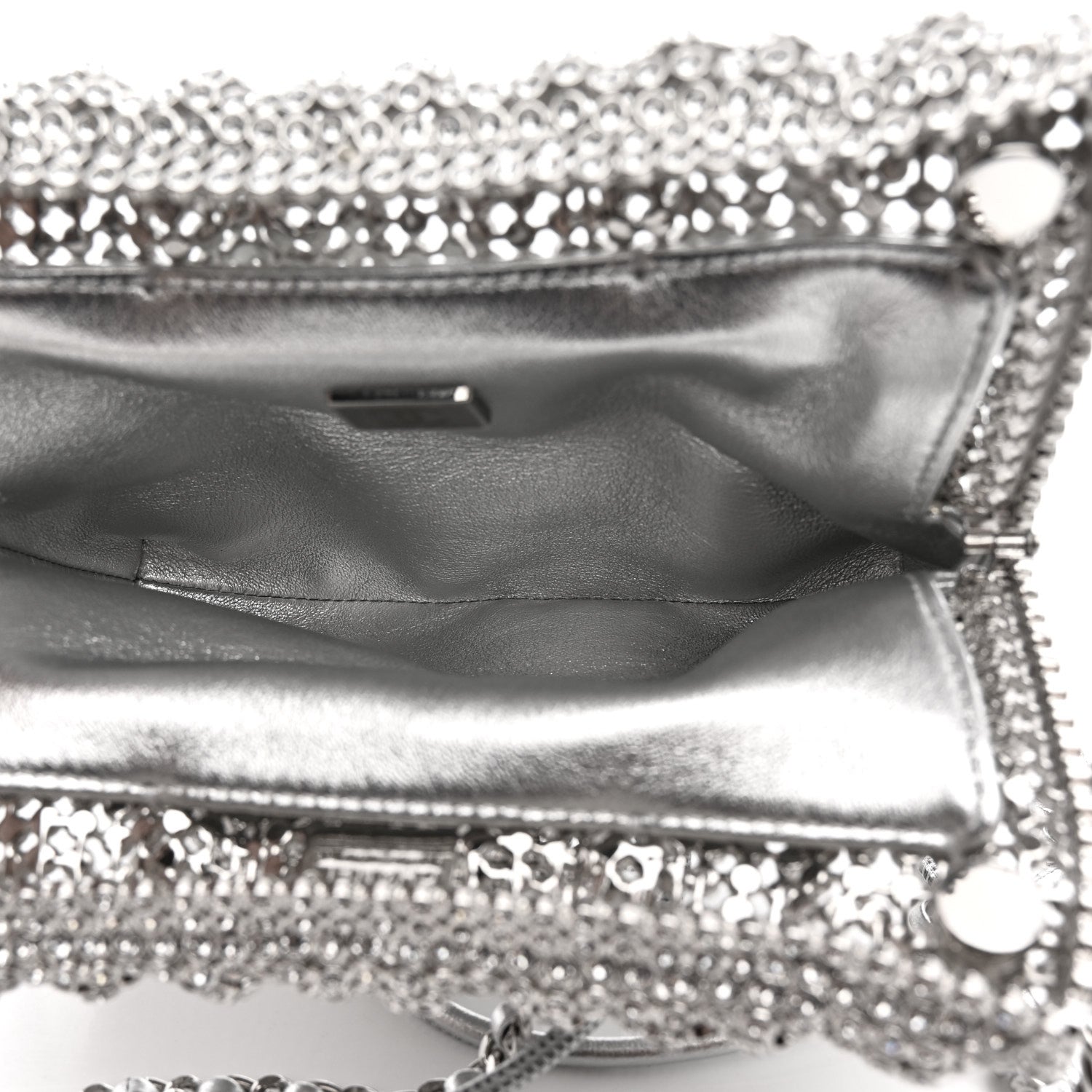 Chanel Crystal Embellished Metallic Lambskin Mini Chanel 22 Silver