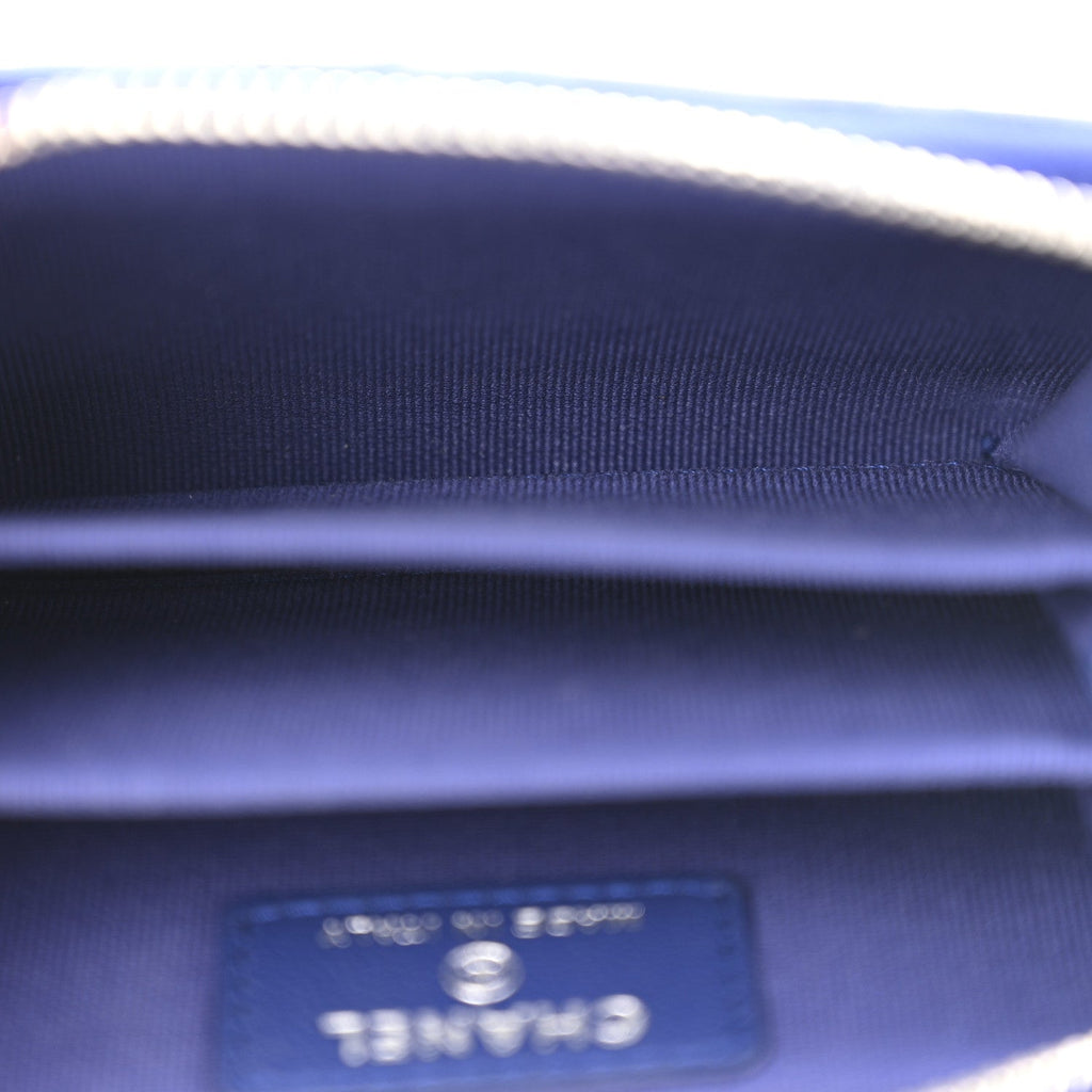 Chanel Lambskin Quilted Zip Around Coin Purse Wallet Blue