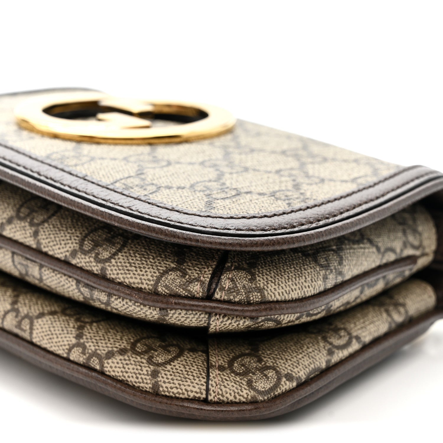 Gucci GG Supreme Monogram Textured Dollar Calfskin Mini Blondie Chain Shoulder Flap Bag Beige Ebony New Acero