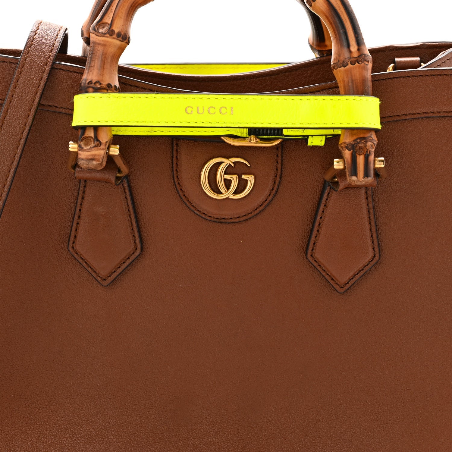 Gucci Wonka Grain Calfskin Small Diana Tote Bag Cuir Yellow Fluo