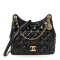 Chanel Shiny Crumpled Calfskin Quilted Wavy CC Hobo Black