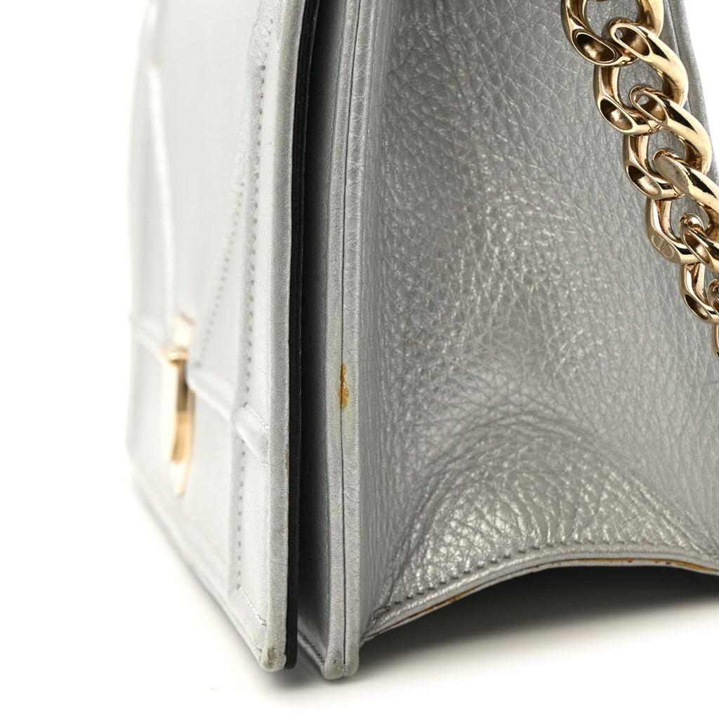 Christian Dior Metallic Grained Calfskin Diorama Wallet on Chain Pouch Silver