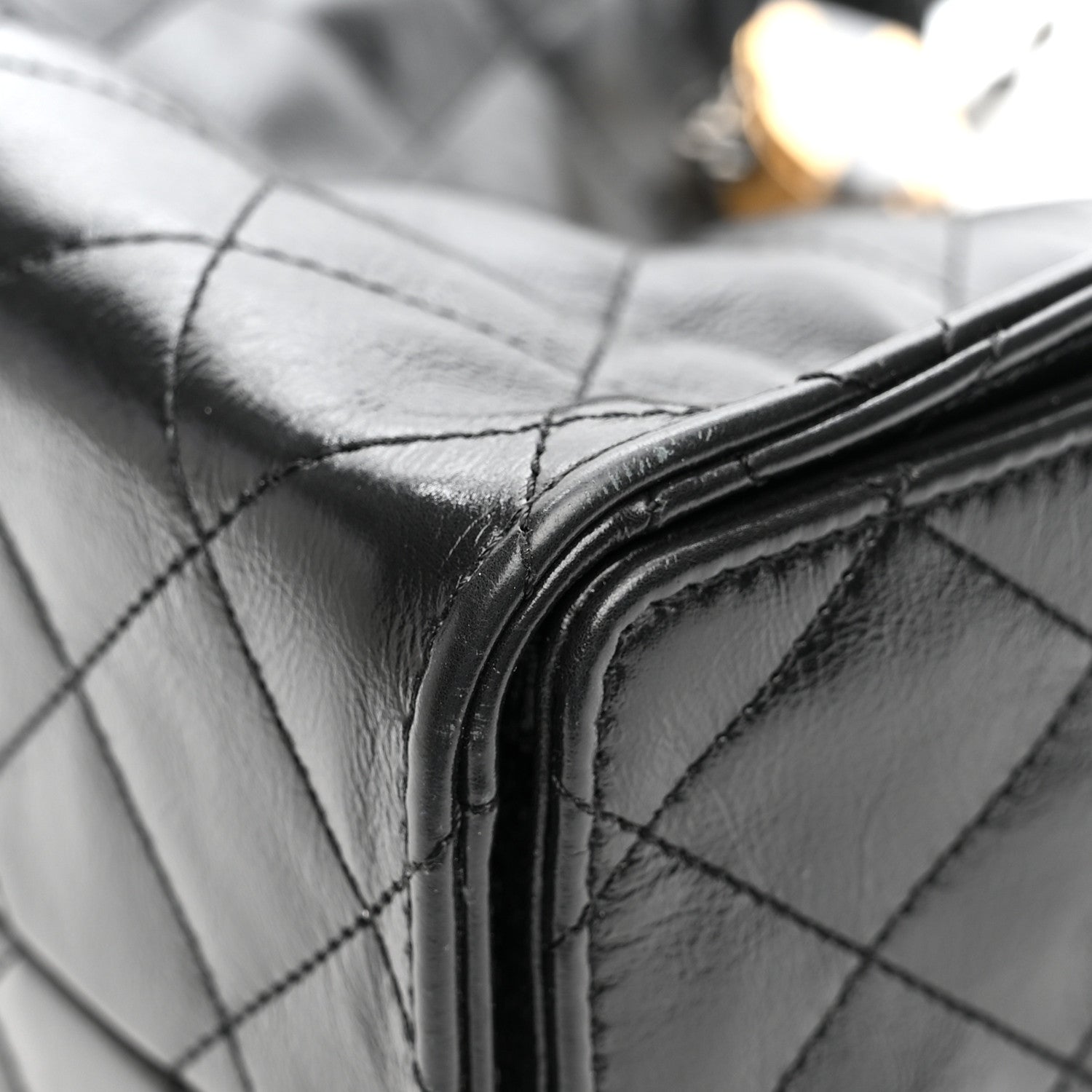 Chanel Shiny Crumpled Calfskin Quilted Small Chanel 25 Handbag Black