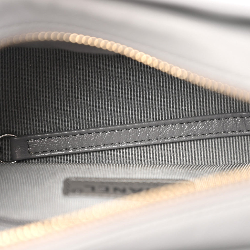 Chanel Aged Calfskin Chevron Quilted Small Gabrielle Hobo Grey